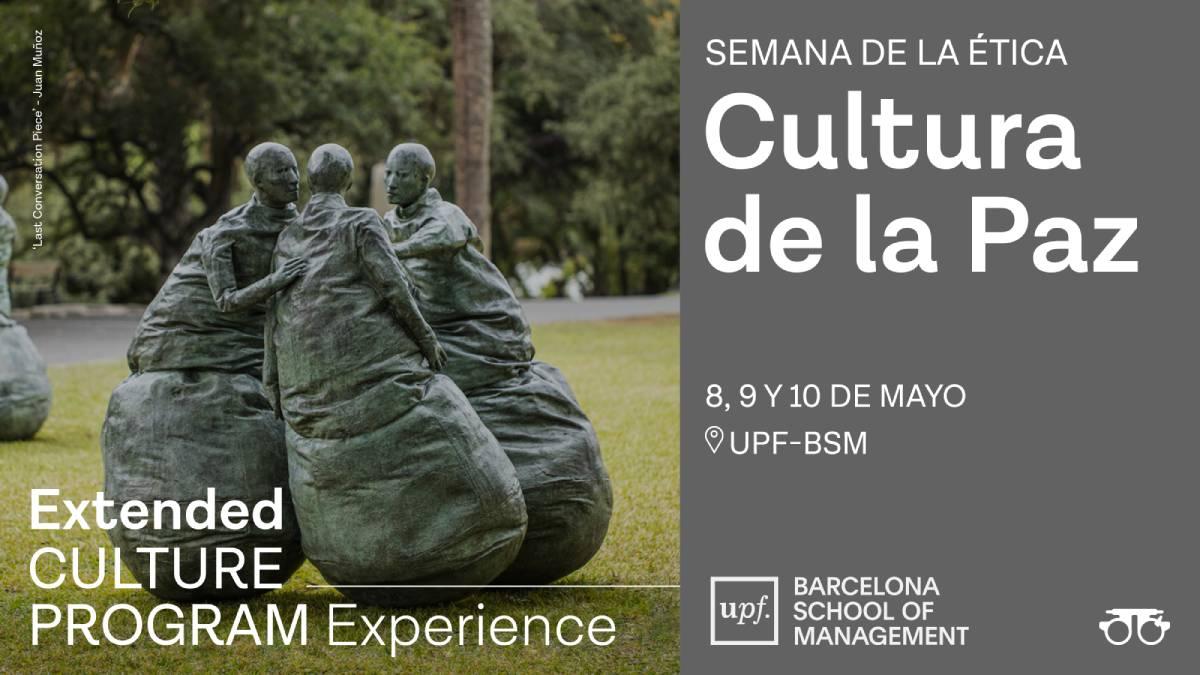 Invitación de la Semana de la ética con escultura de Juan Muñoz ‘Last Conversation Piece’